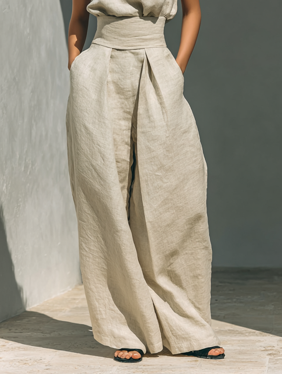 Women's Sleeveless, Blouse and Wide-Leg Trousers Ensemble