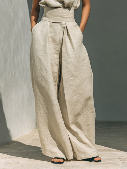 Women's Sleeveless, Blouse and Wide-Leg Trousers Ensemble