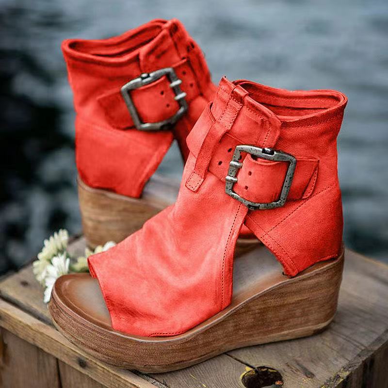 Ariana | Women's Orthopedic Open-Toe Bold Buckle Wedge Sandals with Arch Support