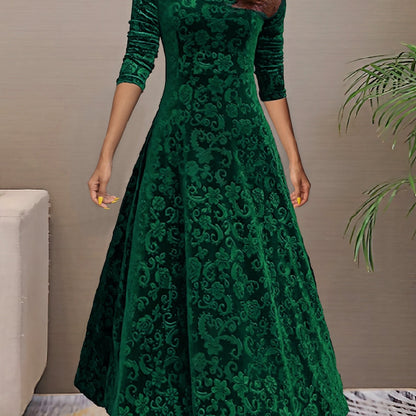 Nancy | Women's Luxe Holiday Midi Dress with V-Neck and Long Sleeve