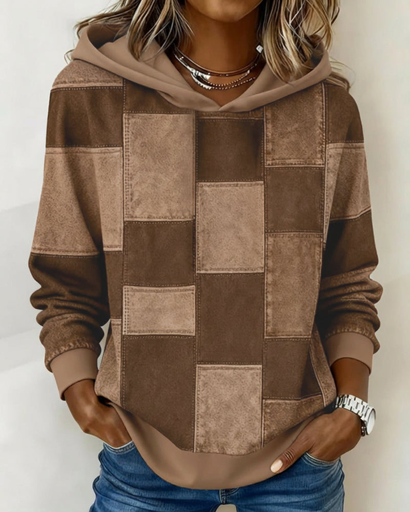 Women's Chic Long-Sleeve Checkered Hoodie