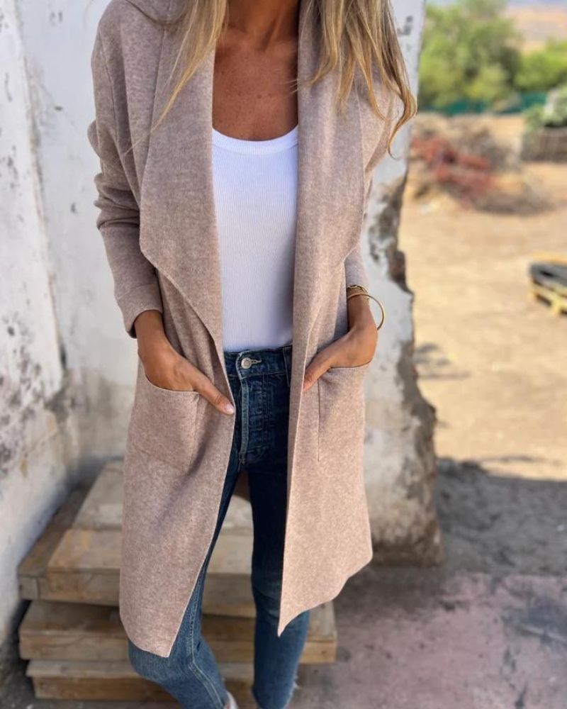 Eigona | Women's Longline Casual Lapel Cardigan Jacket with Pockets