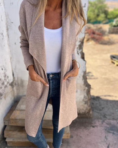 Eigona | Women's Longline Casual Lapel Cardigan Jacket with Pockets