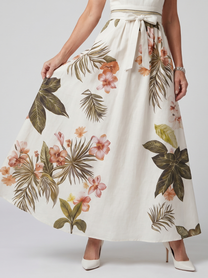 Meadow | Women's Draped Halter Botanical Panel Maxi Dress