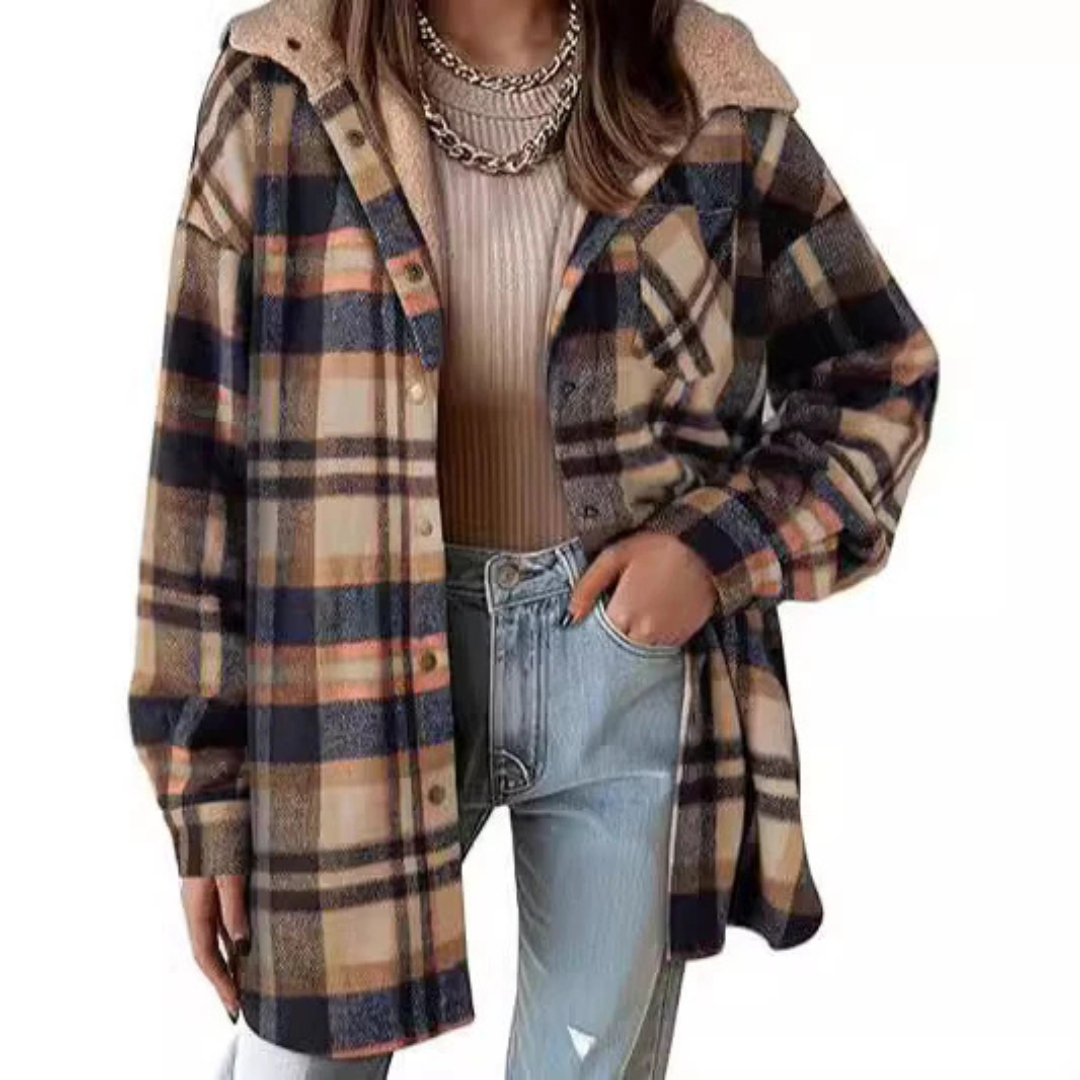 Tallulah | Women's Relaxed Fit Hooded Jacket in Check Pattern