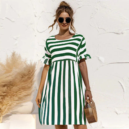 Levoire | Women's Ruffled Short Striped Maternity Dress