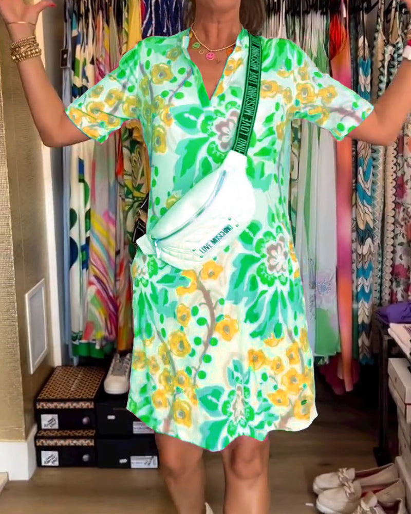 Federica | Women's Relaxed Dress with Short Sleeves and Floral Print