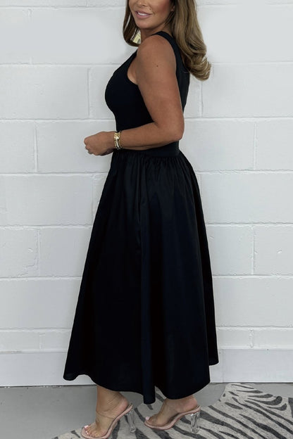 Women's Stylish Sleeveless A-Line Midi Dress with Square Neck Design