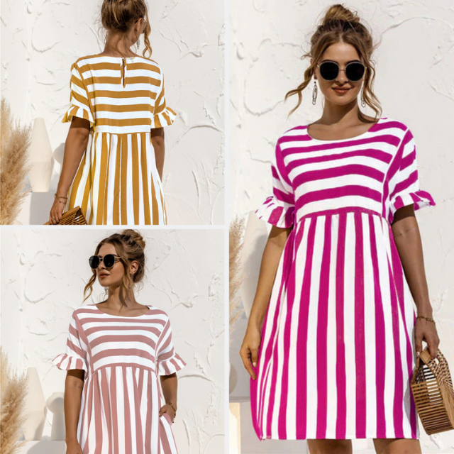 Levoire | Women's Ruffled Short Striped Maternity Dress