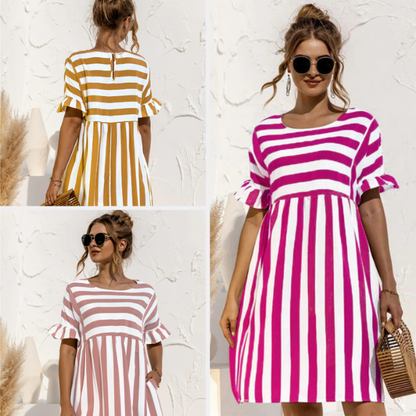 Levoire | Women's Ruffled Short Striped Maternity Dress