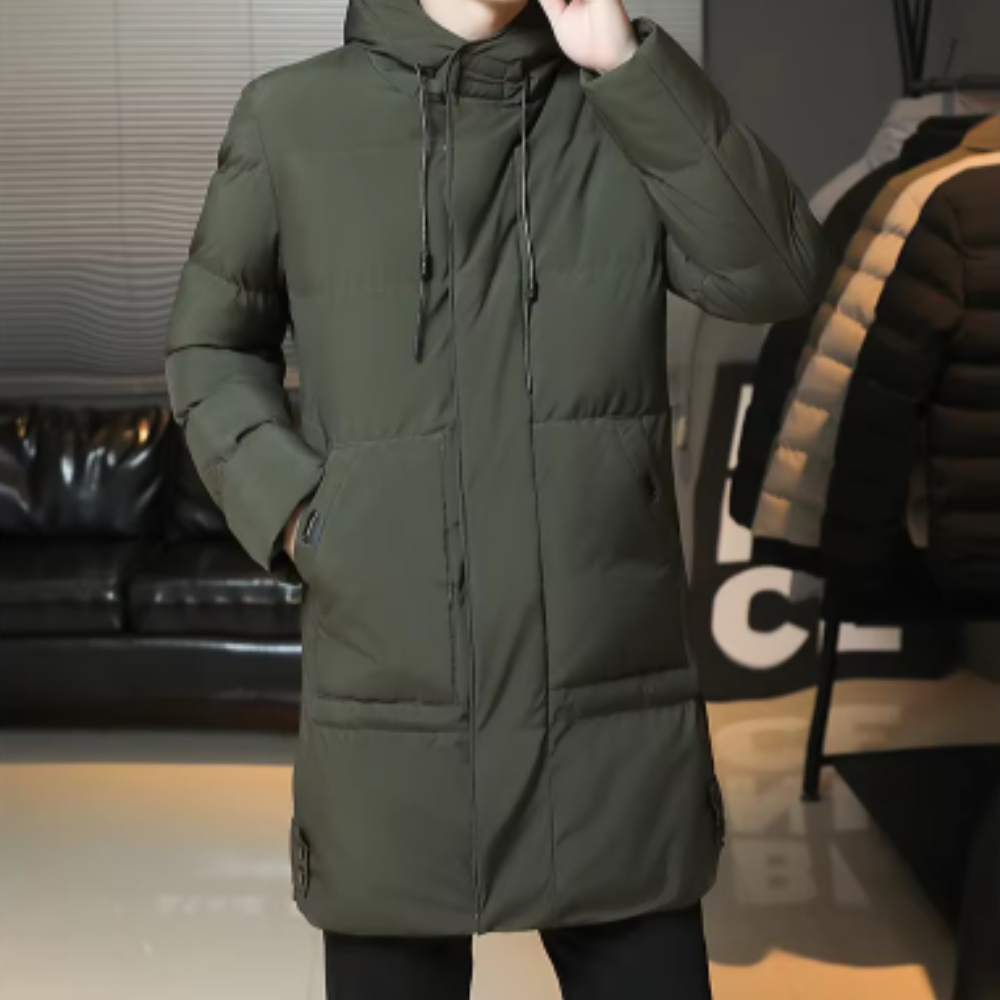 Men's Elegant Long Winter Jacket with Long Sleeve