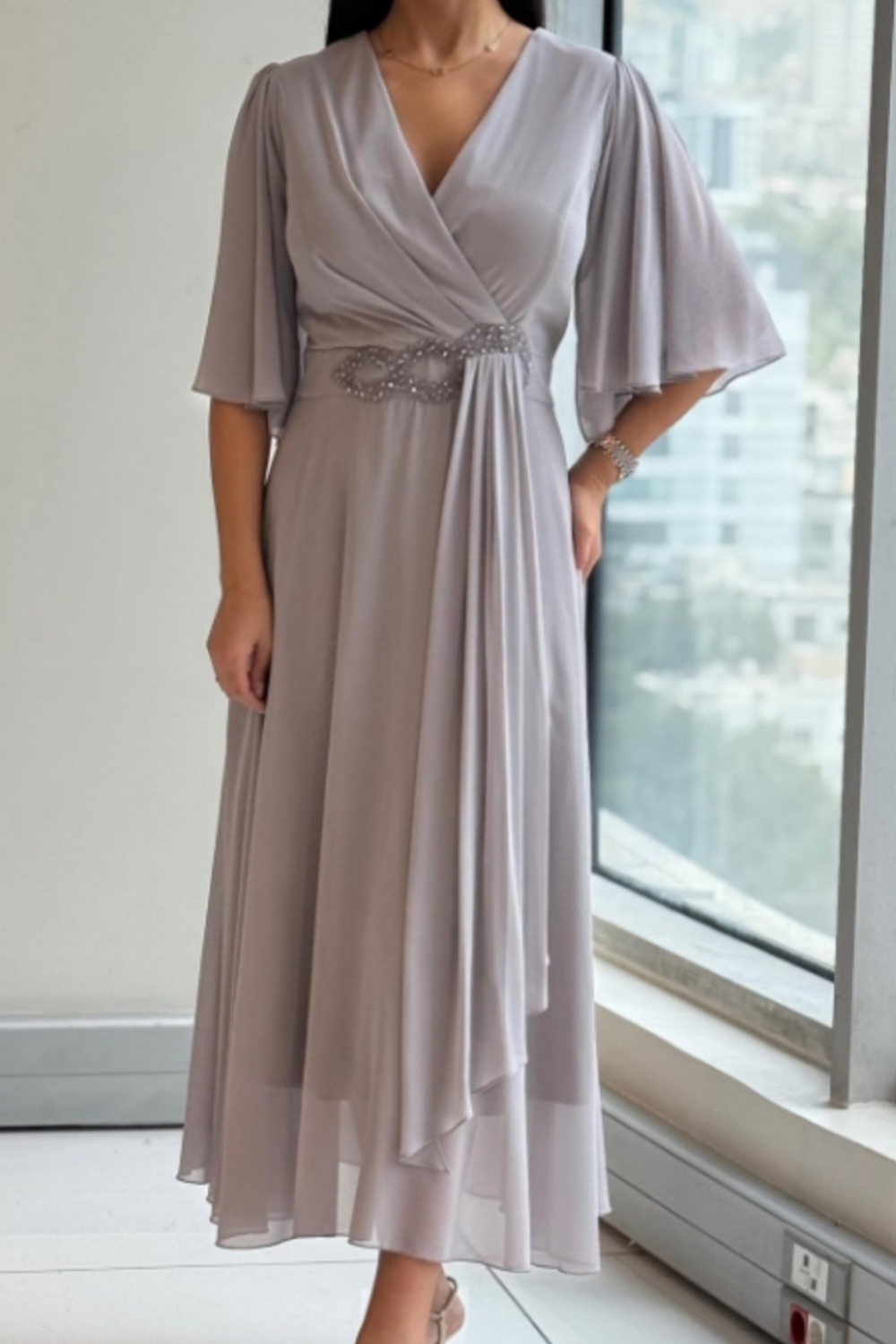 Elma | Women's Elegant Midi Dress with Flowing Silhouette