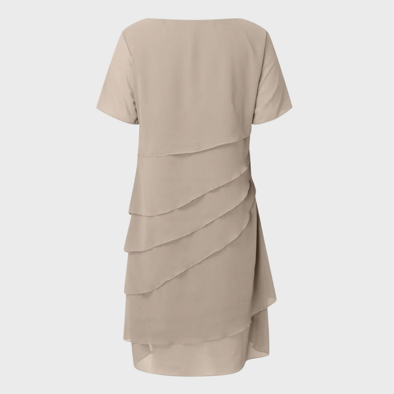 Elara | Women's Layered Midi Dress with Short Sleeve