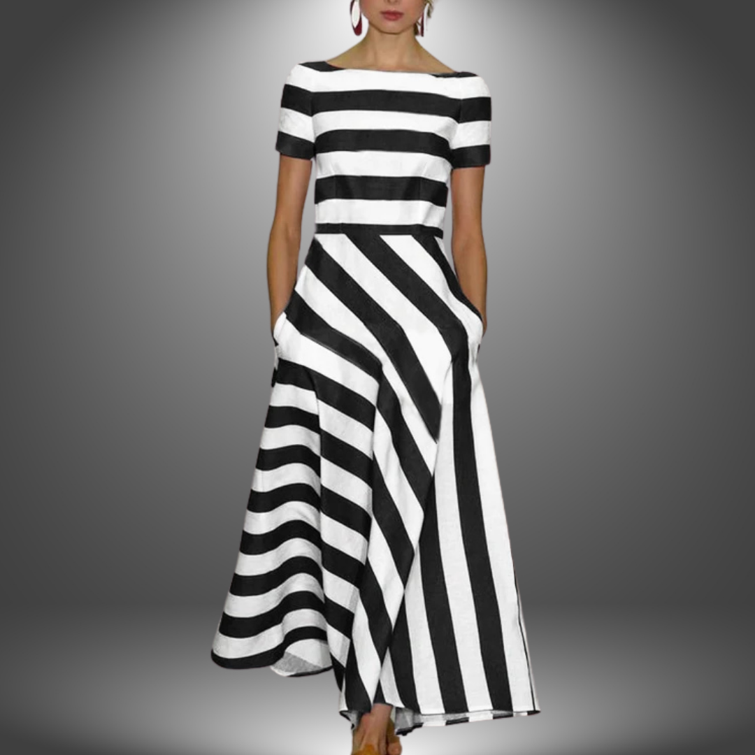 Natalia | Women's Long Stripe Maxi Dress, Handmade