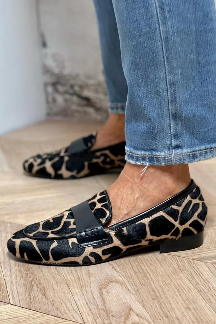 Women's Cushioned Buckle Animal Print Loafer With Elegant Details