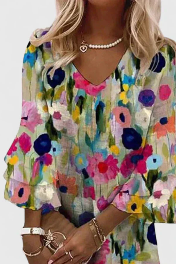 Mia | Women's Floral Chic Mini Dress with V-Neck