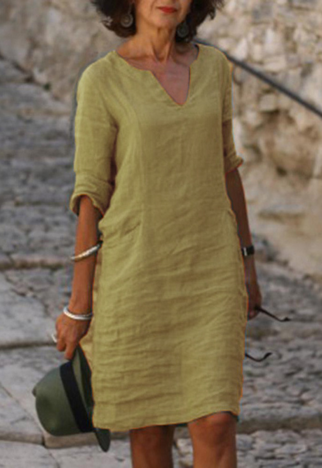 Elvy | Women's Sleek V-Neck Midi Dress
