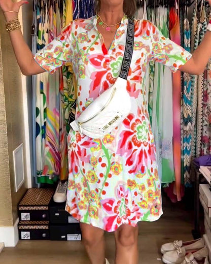 Federica | Women's Relaxed Dress with Short Sleeves and Floral Print