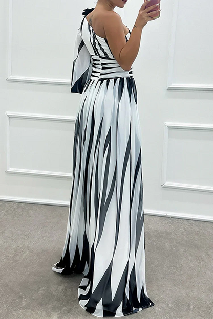 Chloe | Women's Elegant Striped One Shoulder Maxi Dress