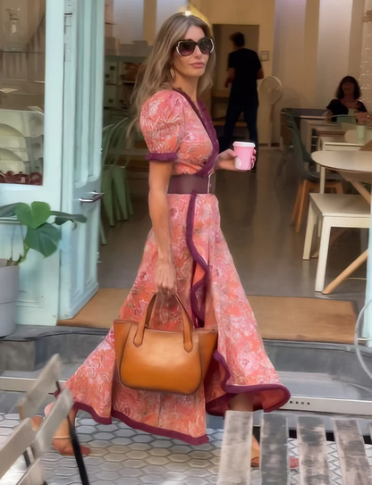 Hailey | Women's Elegant Pink Short Sleeve Maxi Dress