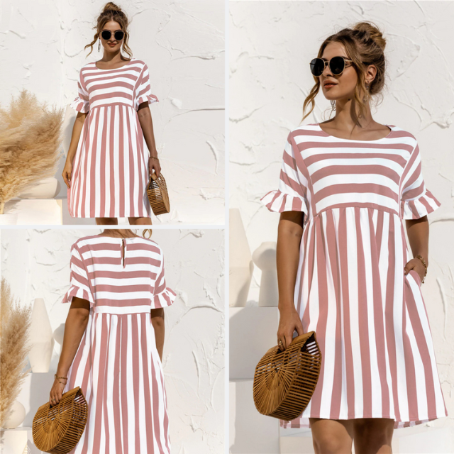Levoire | Women's Ruffled Short Striped Maternity Dress