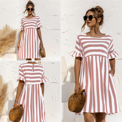 Levoire | Women's Ruffled Short Striped Maternity Dress