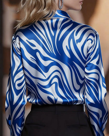 Women's Chic and Stylish Printed Blouse with V-Neck and Long Sleeve