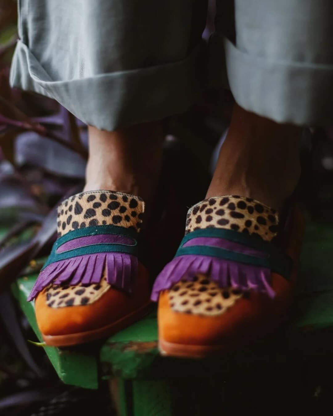Cushioned Slip-On Loafer With Fringes And Animal Print