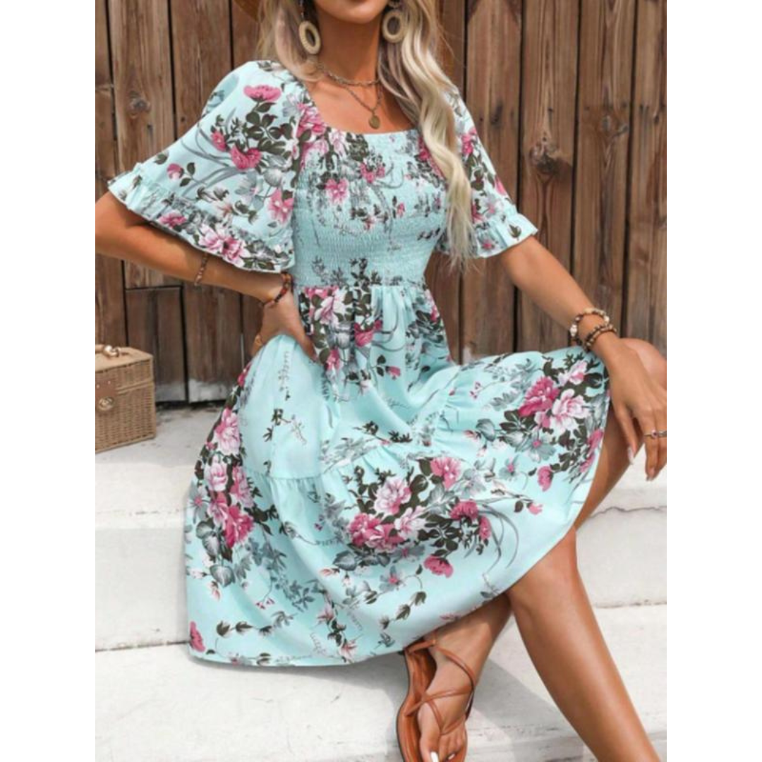 Isolde | Women's Vintage Floral Flounce Sleeve Summer Midi Dress