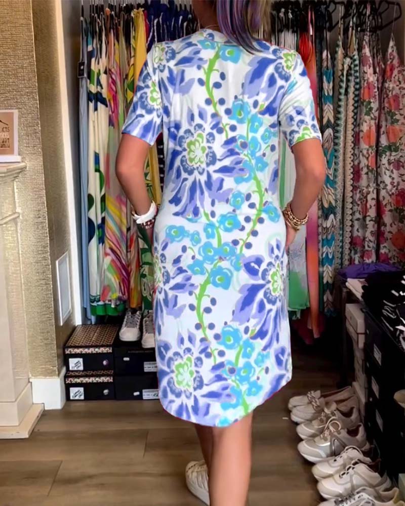 Federica | Women's Relaxed Dress with Short Sleeves and Floral Print