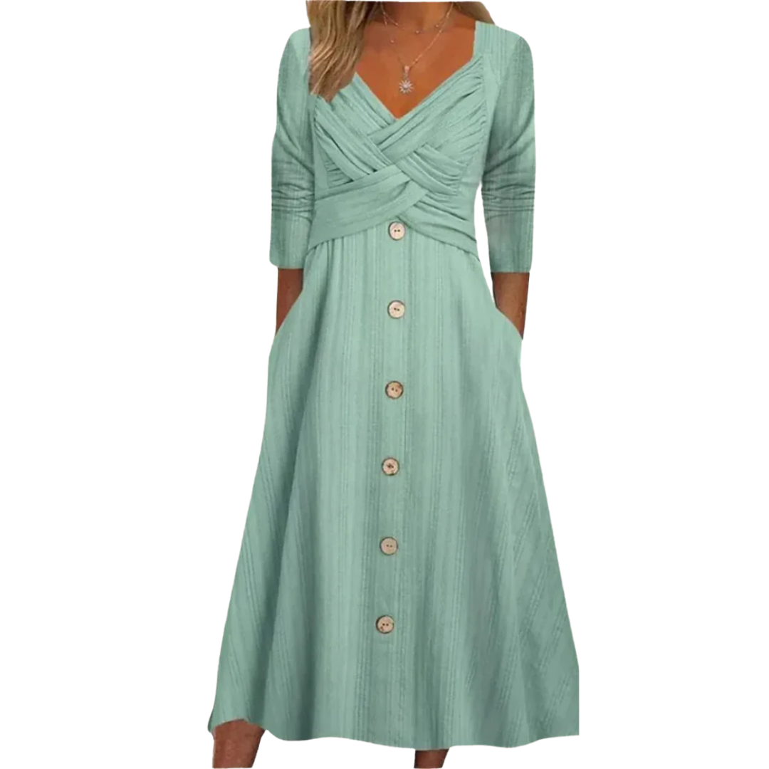 Ella | Women's Elegant Tummy Coverage Midi Dress with Pockets