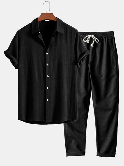 Men's Button-Up Shirt and Straight Leg Trousers in Blend