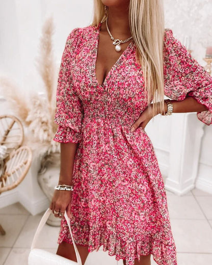Sami | Women's Floral Summer Mini Dress with Ruffle Detail and Smocking