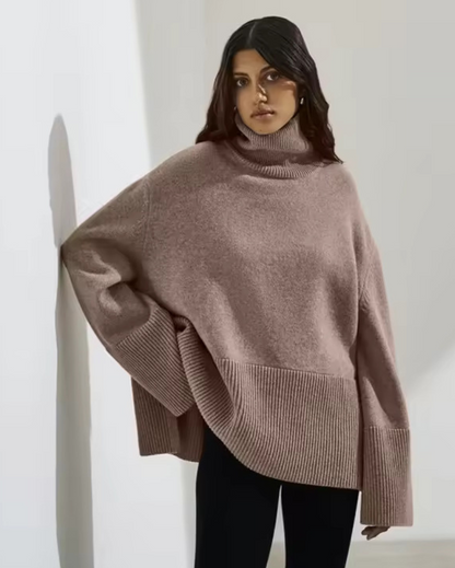 Emma | Women's Longline Roll Neck Jumper with Side Slit