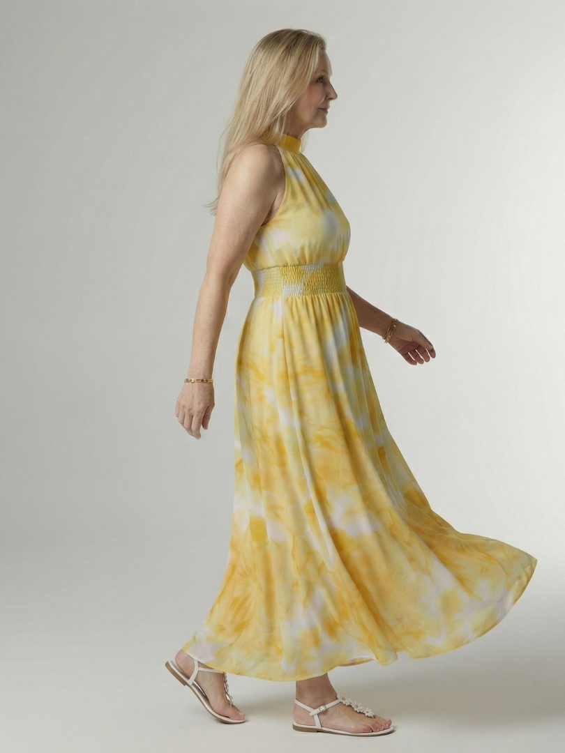 Sylin | Women's Relaxed Gathered Halter Midi Dress