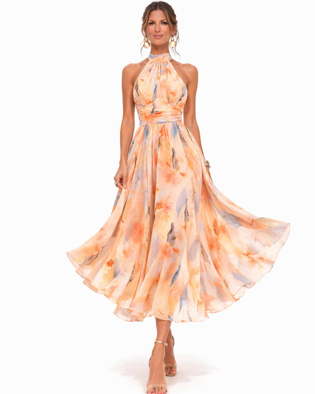Women's Aurora Halter Neck Maxi Dress with Watercolour Print