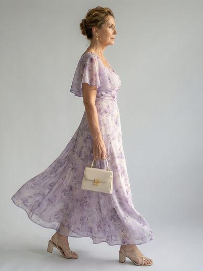 Vaelis | Women's Floral Flutter Sleeve Midi Dress