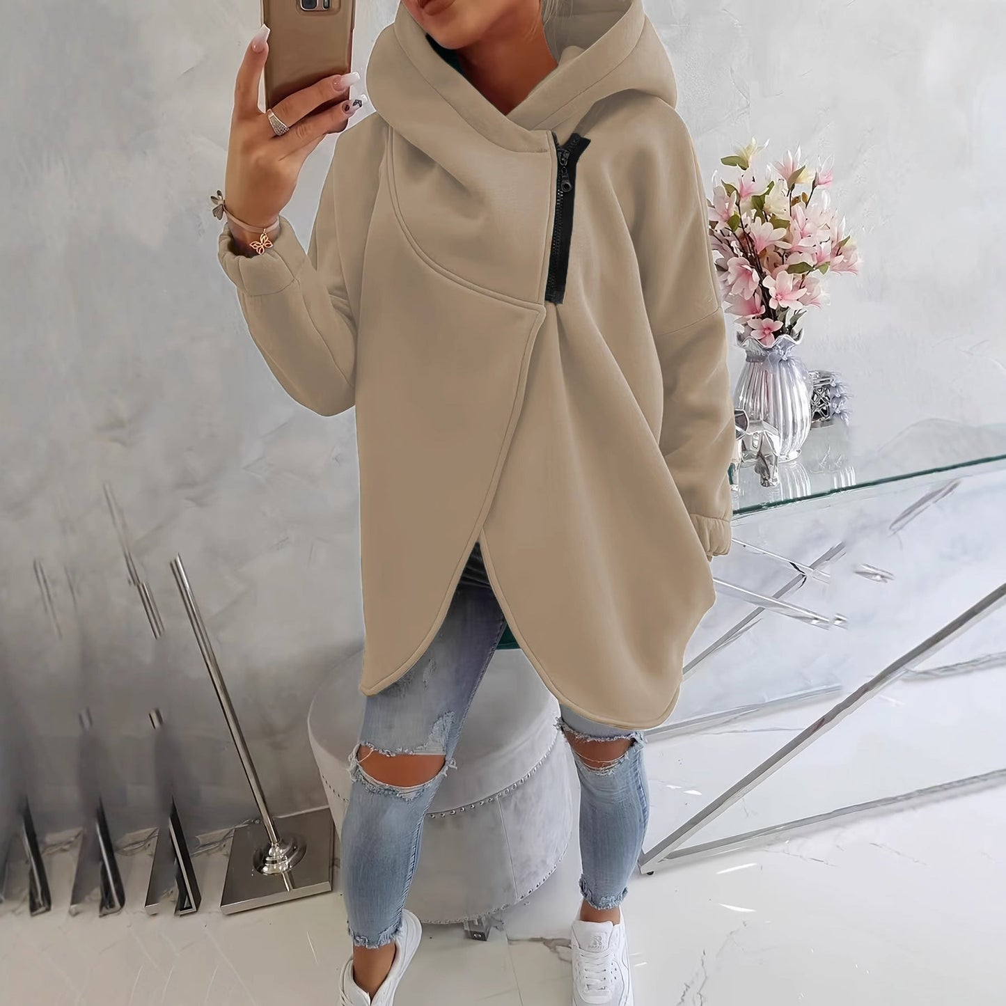 Leslie | Women's Relaxed Everyday Essential Zip Hoodie with Pockets