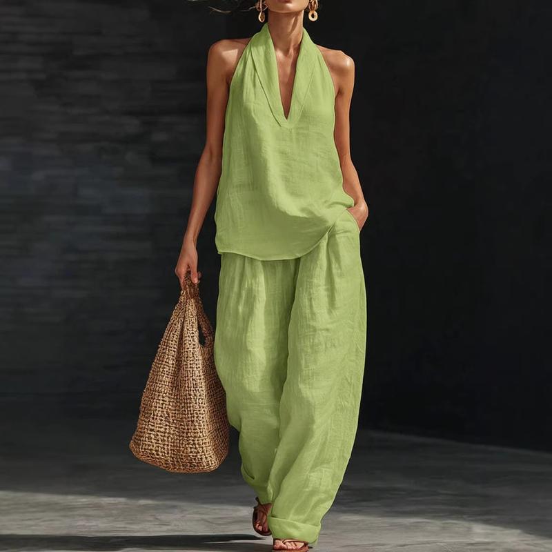 Ainhoa | Women's Longline Casual Tank Top and Wide-Leg Trouser Set