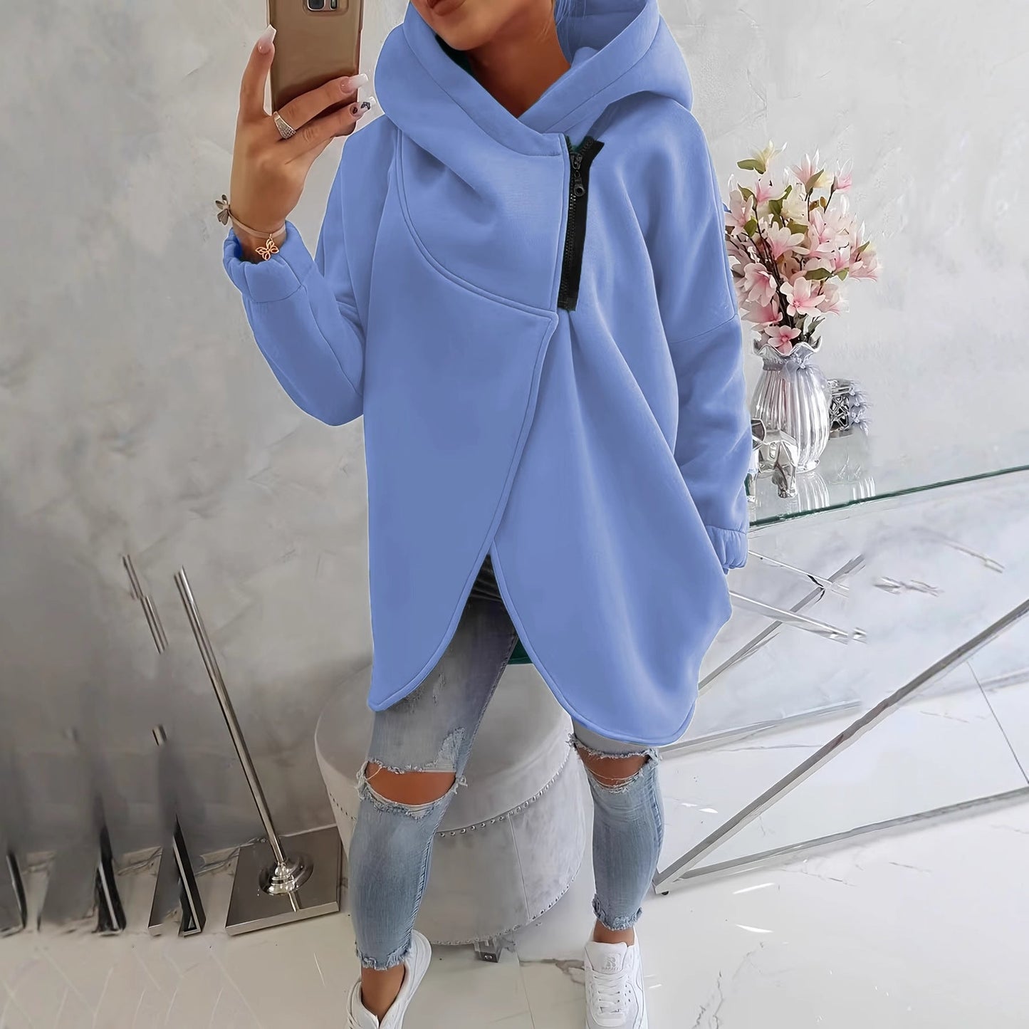 Leslie | Women's Relaxed Everyday Essential Zip Hoodie with Pockets