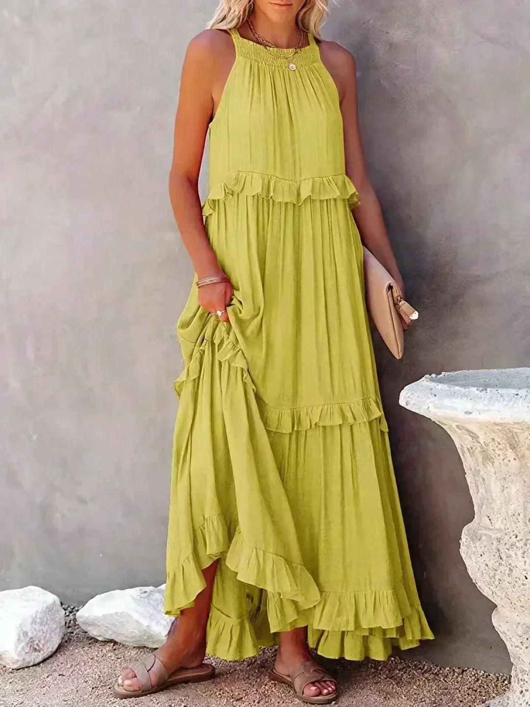 Sarah | Women's Halter Ruffle Maxi Dress (Almost Sold Out)