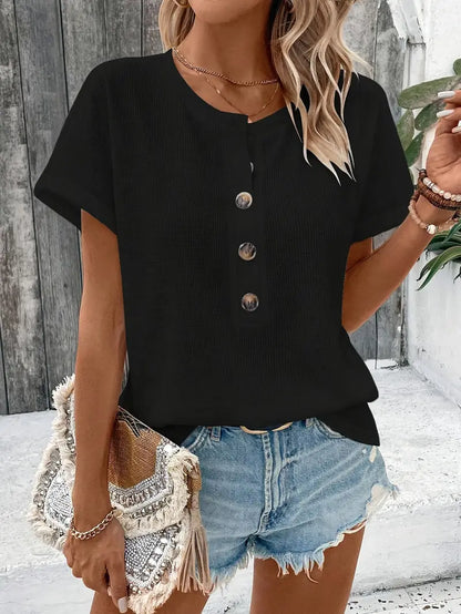 Freyja | Women's Chic Henley Neck T-Shirt