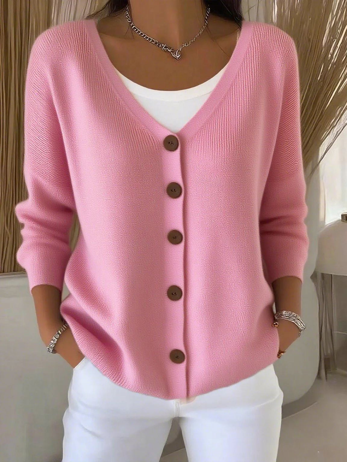 Olivia | Women's Long Sleeve V-Neck Button Jumper