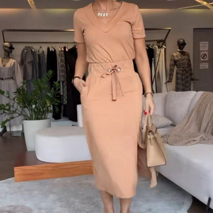 Tori | Women's Stylish V-Neck Top & Skirt Set with Drawstring