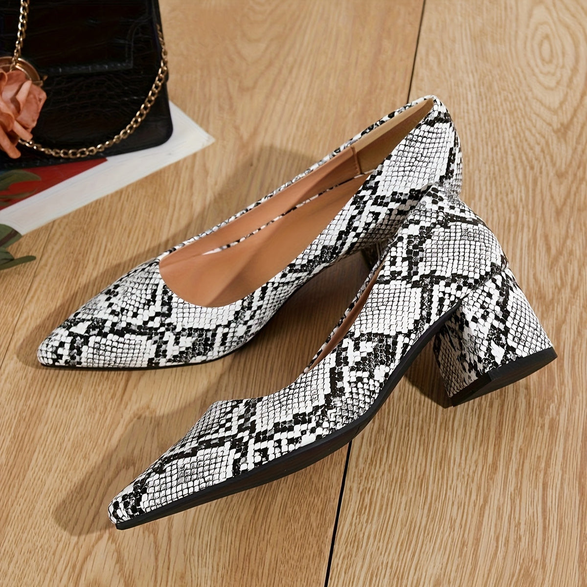 Jayne | Women's Slip-On Snake Print Pointed-Toe Heels