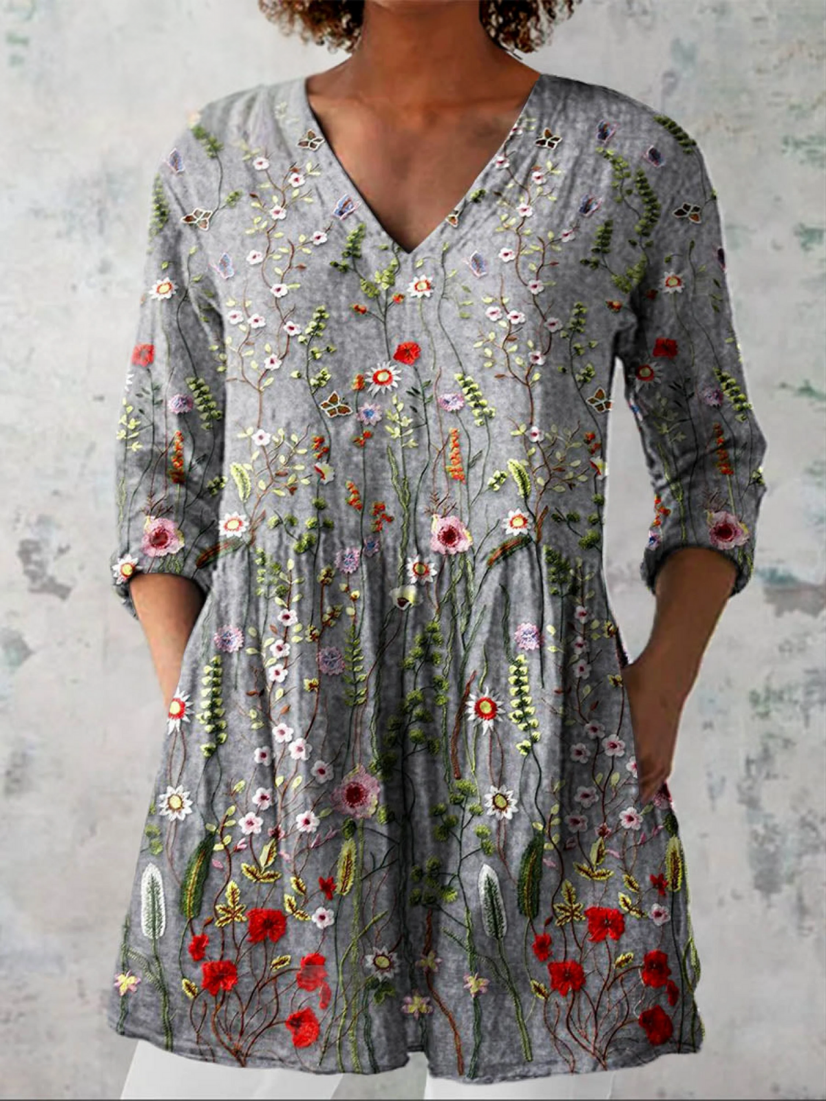 Amelie | Women's Longline Long Blouse with V-Neck