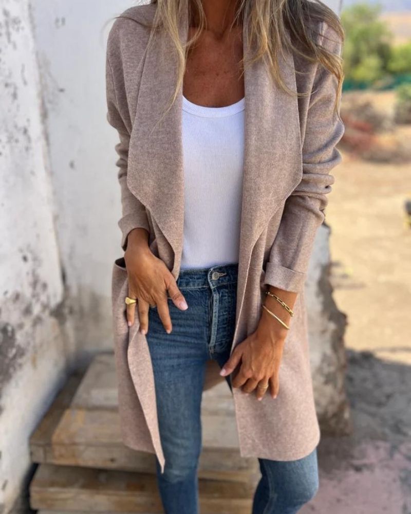 Eigona | Women's Longline Casual Lapel Cardigan Jacket with Pockets