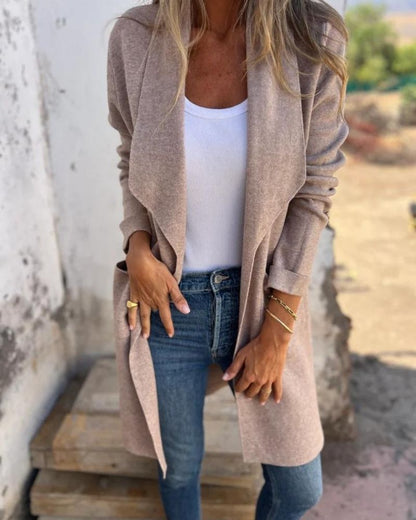 Eigona | Women's Longline Casual Lapel Cardigan Jacket with Pockets