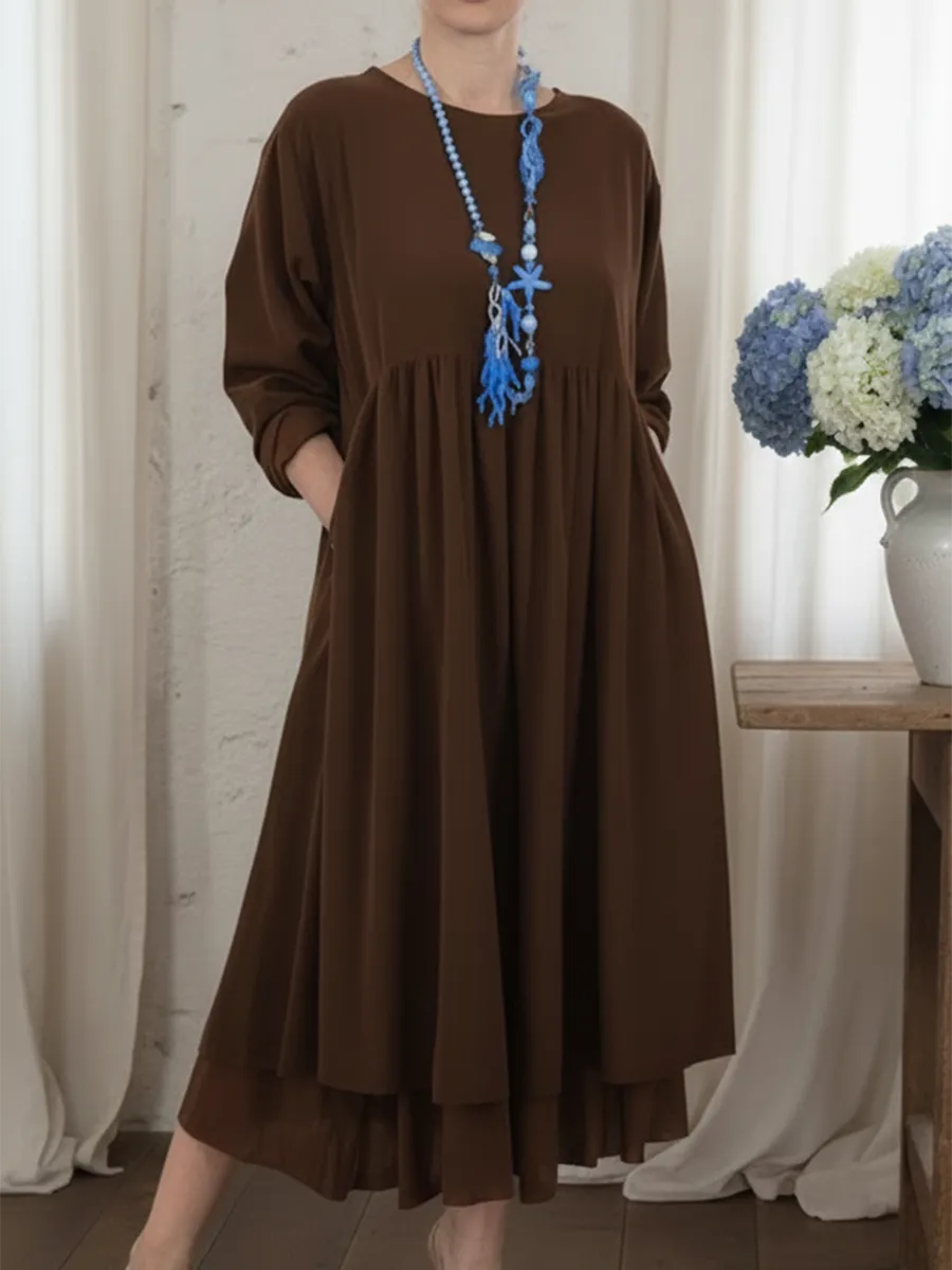 Relaxed Fit Women's Midi Dress with Dual Hem Design