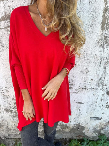Hannah | Women's Longline V-Neck Jumper with Side Slit and Side Slits